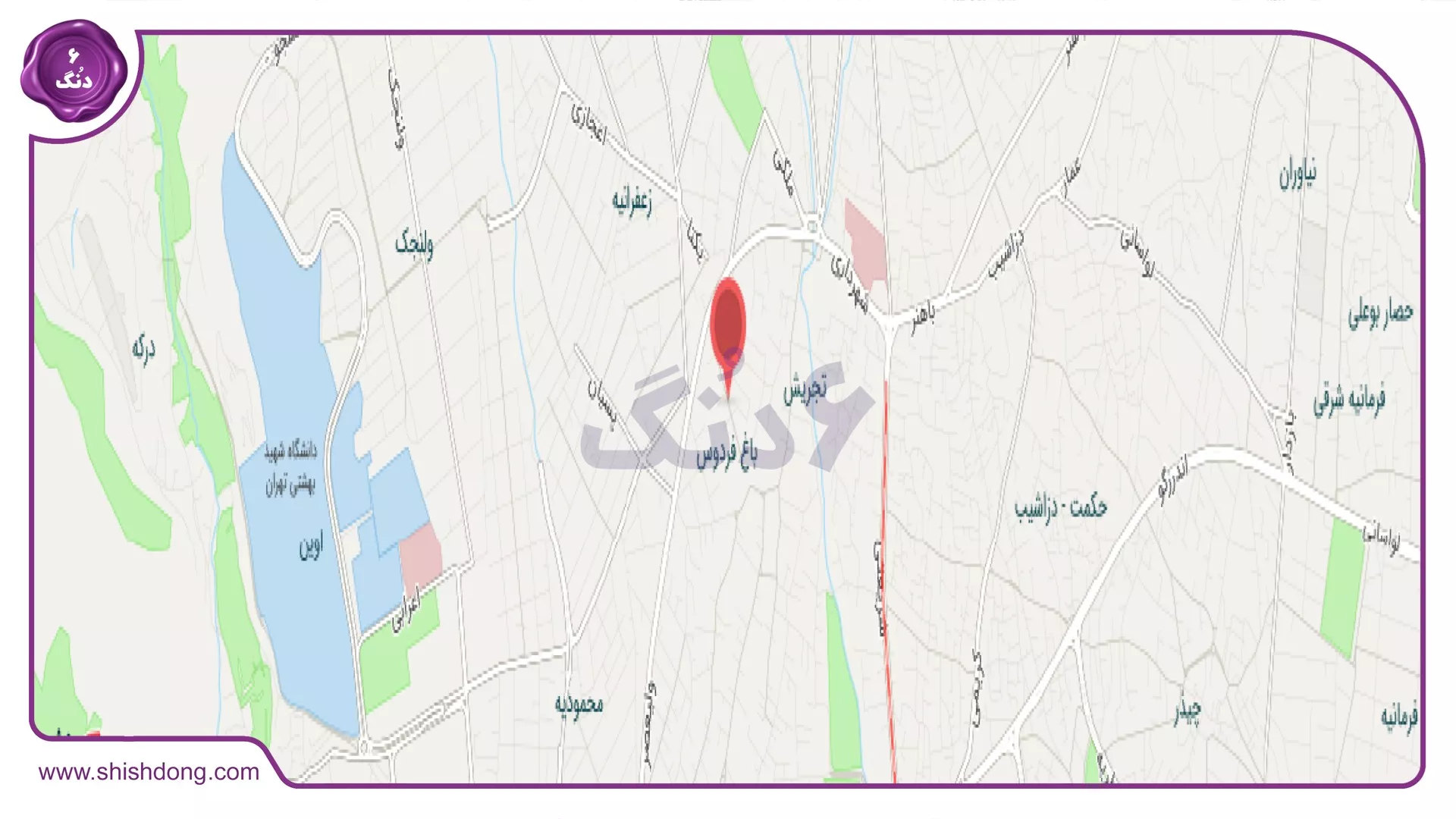نقشه دسترسی باغ فردوس با مترو