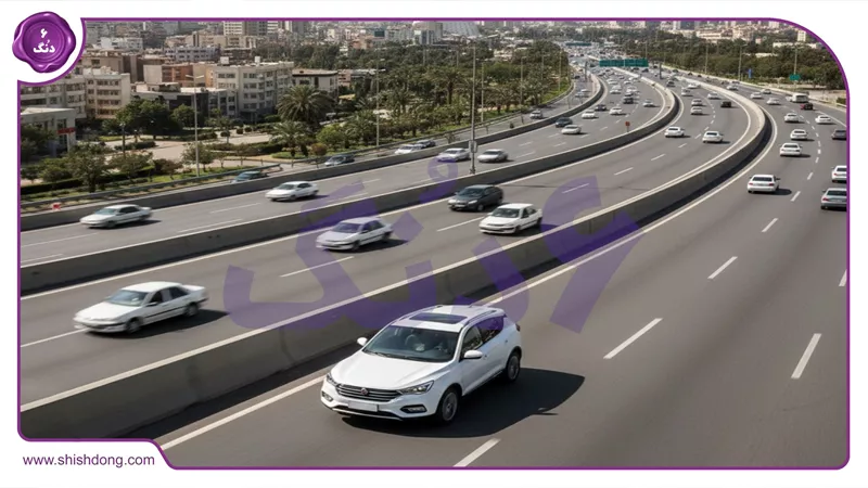 نمای هوایی تهران با جک JAC S5 در حرکت