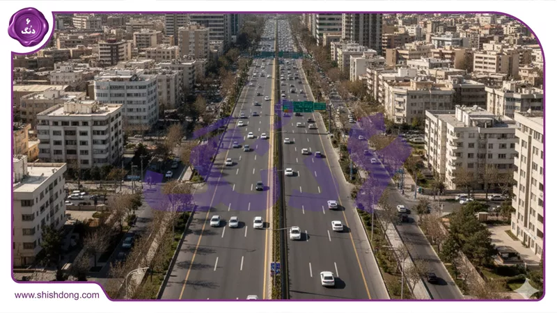 نمای هوایی تهران با جک JAC J4 در حرکت