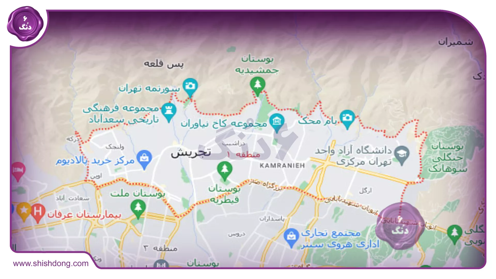 نقشه منطقه یک تهران