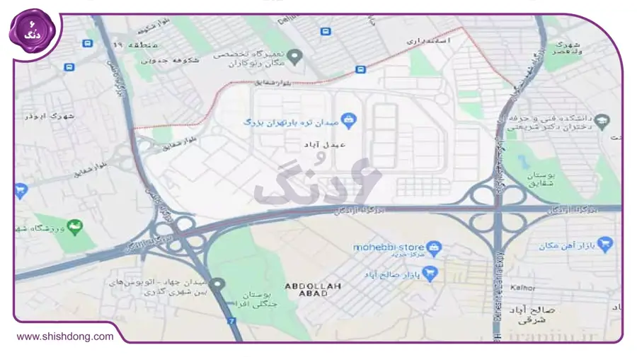 موقعیت عبدل آباد تهران با دسترسی به مترو و بزرگراه