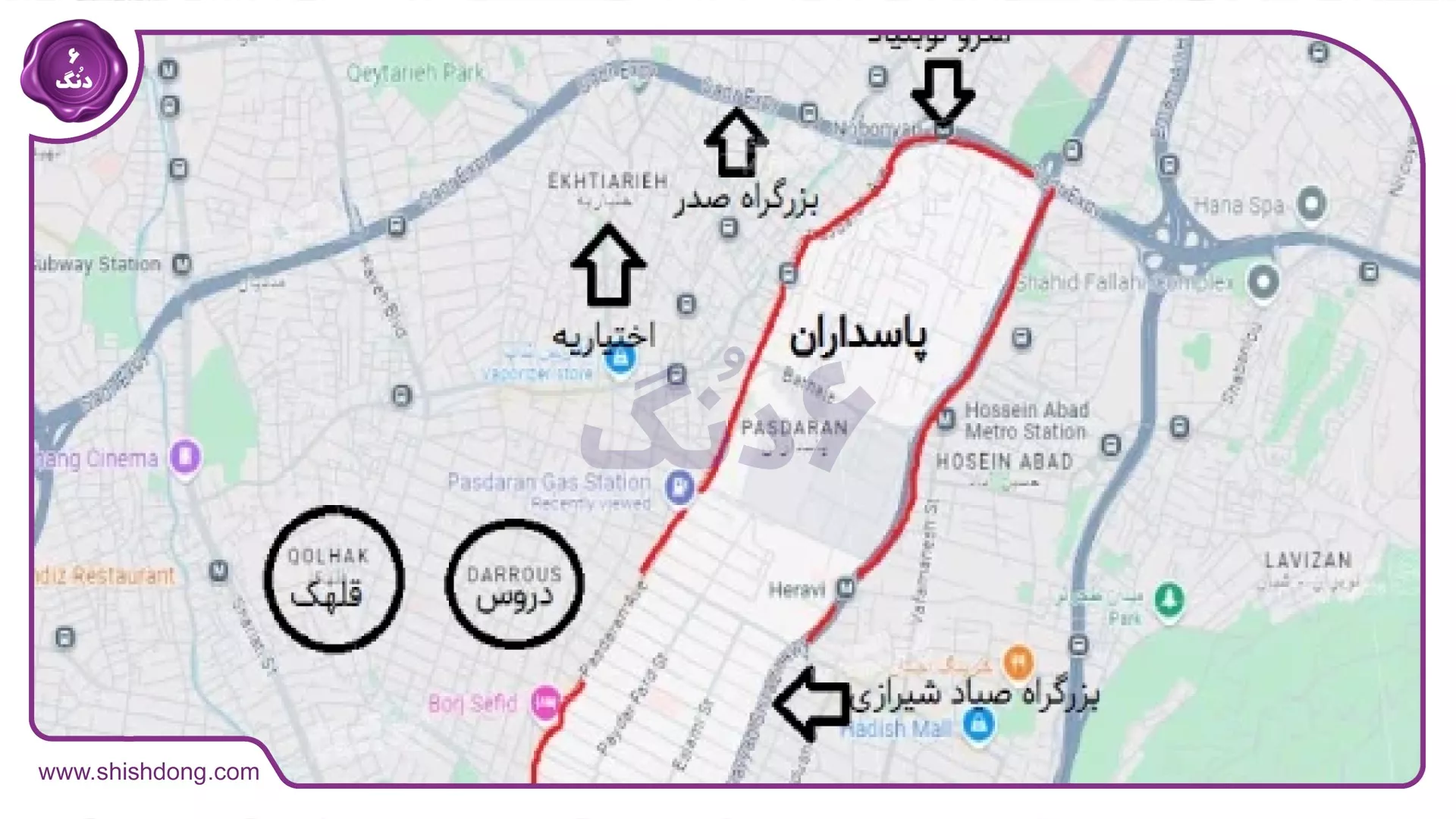 نقشه موقعیت پاسداران تهران