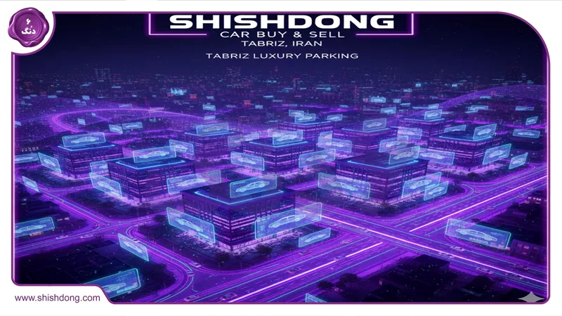 نمای هوایی تبریز با پارکینگهای طبقاتی و خودروهای لوکس