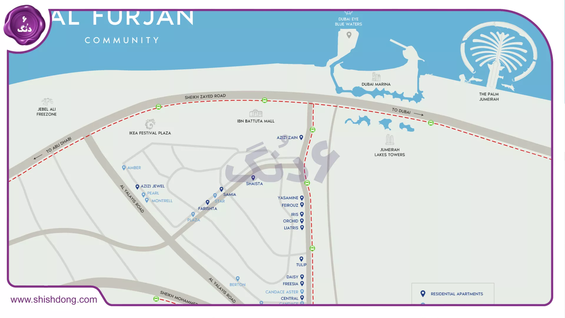 نمایی از منطقه الفرجان دبی روی نقشه 