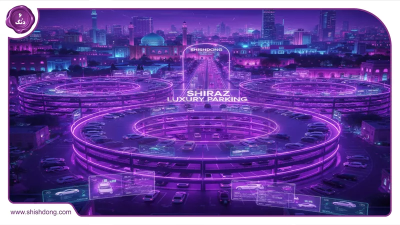 نمای هوایی شیراز با پارکینگ&zwnj;های طبقاتی و خودروهای لوکس