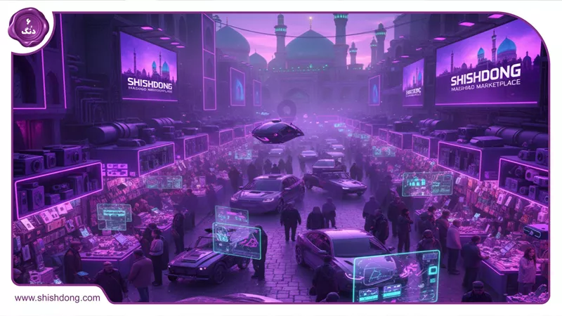 بازار شلوغ مشهد با کالاهای دیجیتال و خودروها