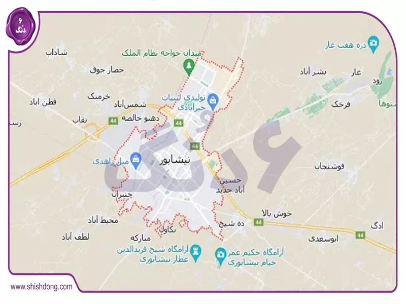 نقشه موقعیت نیشابور و جمعیت پویا