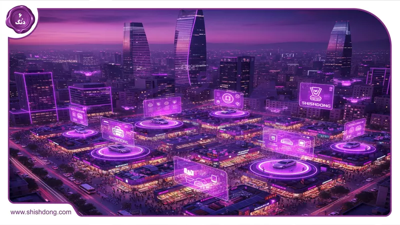 نمای هوایی تهران با بازارهای شلوغ