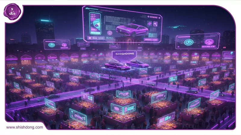 نمای هوایی رشت با بازارهای شلوغ