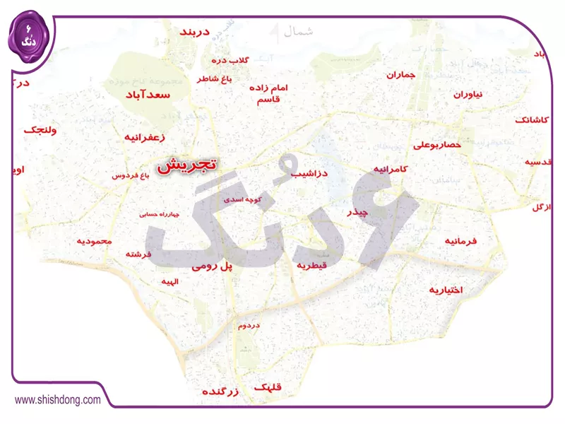 شمیرانات در نقشه تهران