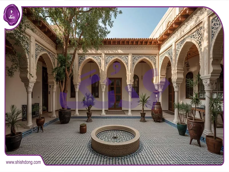 خانه سنتی در حیدر آباد با حیاط پرگل