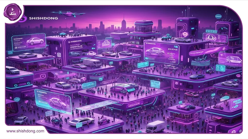 بازار وسایل نقلیه شلوغ با خودروهای متنوع