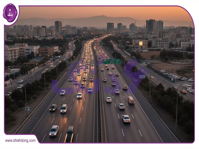 نمای هوایی تهران با سمند LX در حرکت