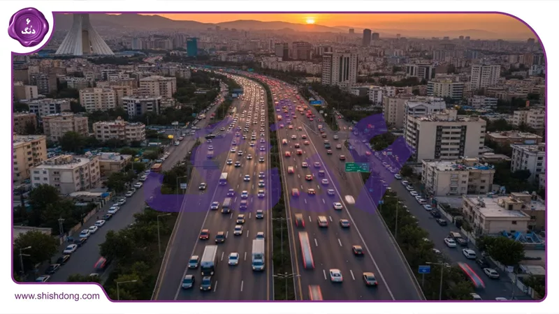 نمای هوایی تهران با تویوتا در بزرگراه&zwnj;ها