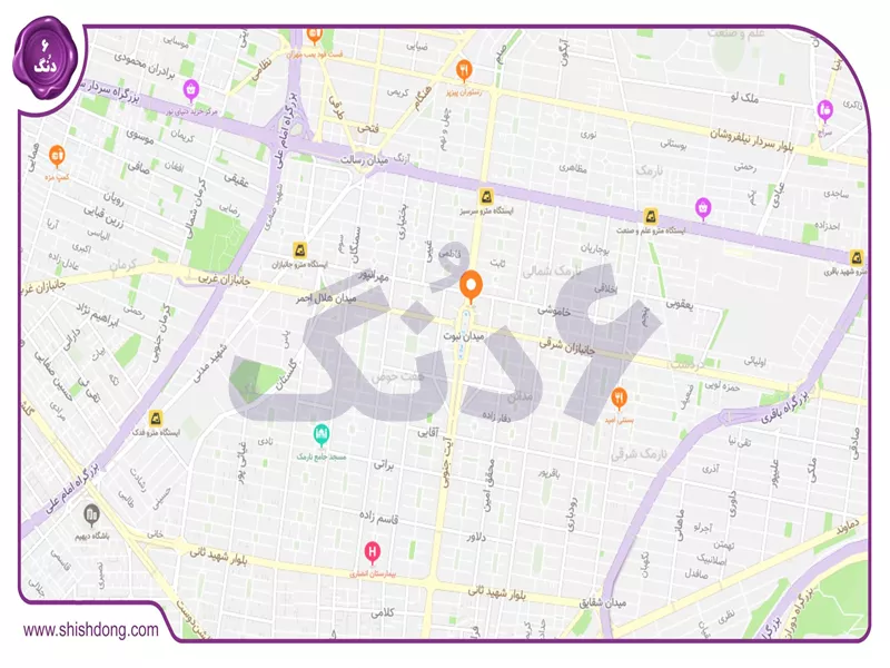 نقشه موقعیت نارمک تهران با هفت حوض و پارک فدک