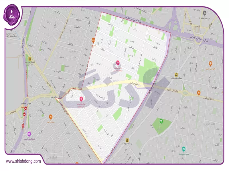 نقشه مجیدیه تهران با بلوار بیژن و مترو