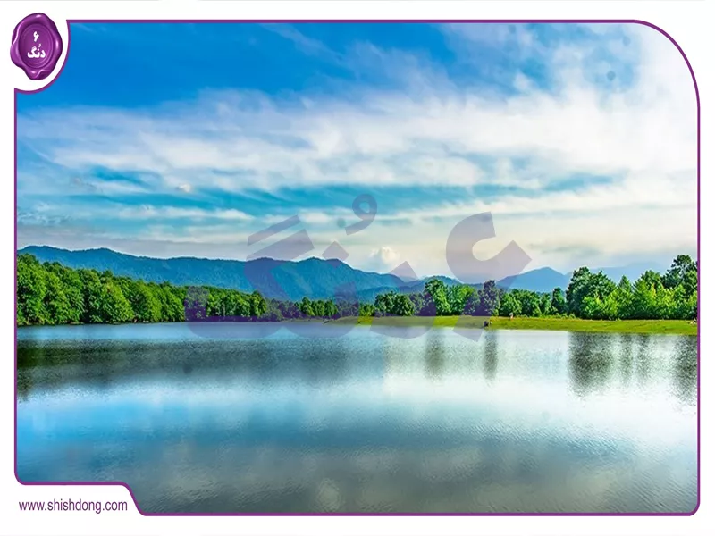 دریاچه نورماس در بهار با گل‌های وحشی و درختان سبز