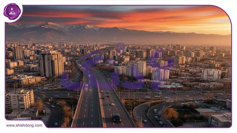 نمای هوایی تهران با پراید 141 در حرکت