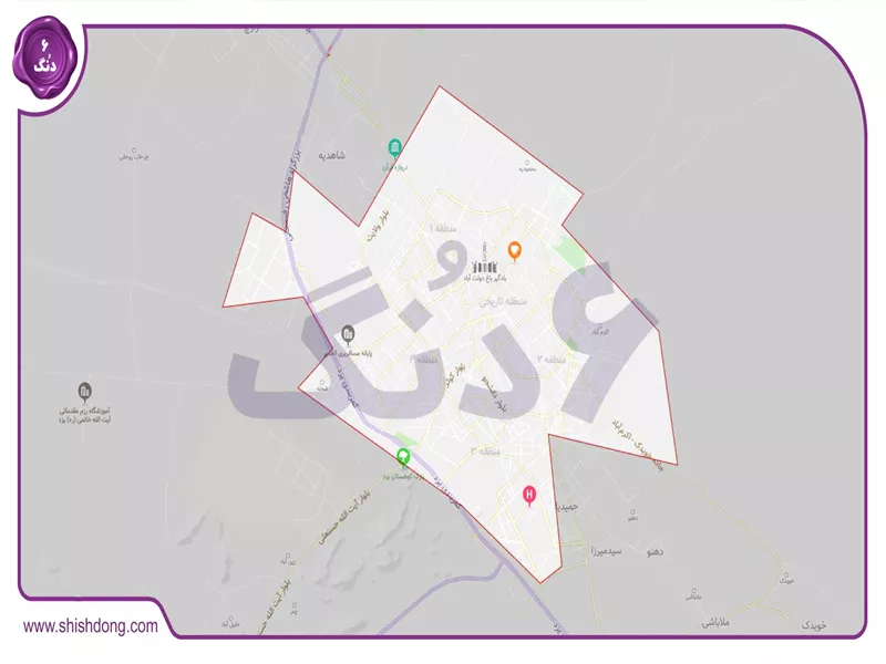 نقشه موقعیت یزد با جاهای دیدنی و مسیرها
