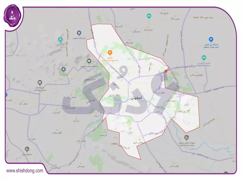 نقشه موقعیت اصفهان با جاهای دیدنی و مسیرها