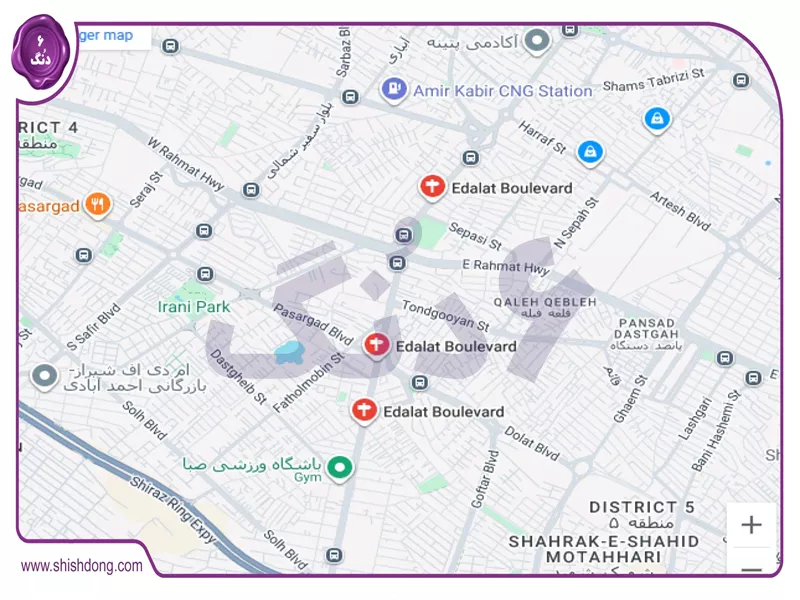 نقشه موقعیت عادل آباد شیراز و بلوار عدالت
