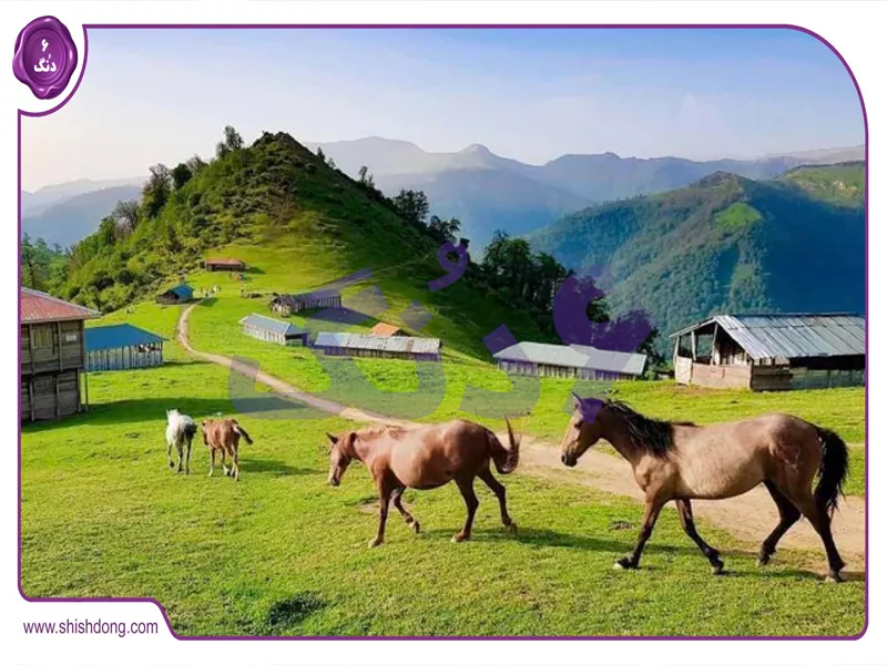 روستای فوشه فومن با رودخانه و کوهها