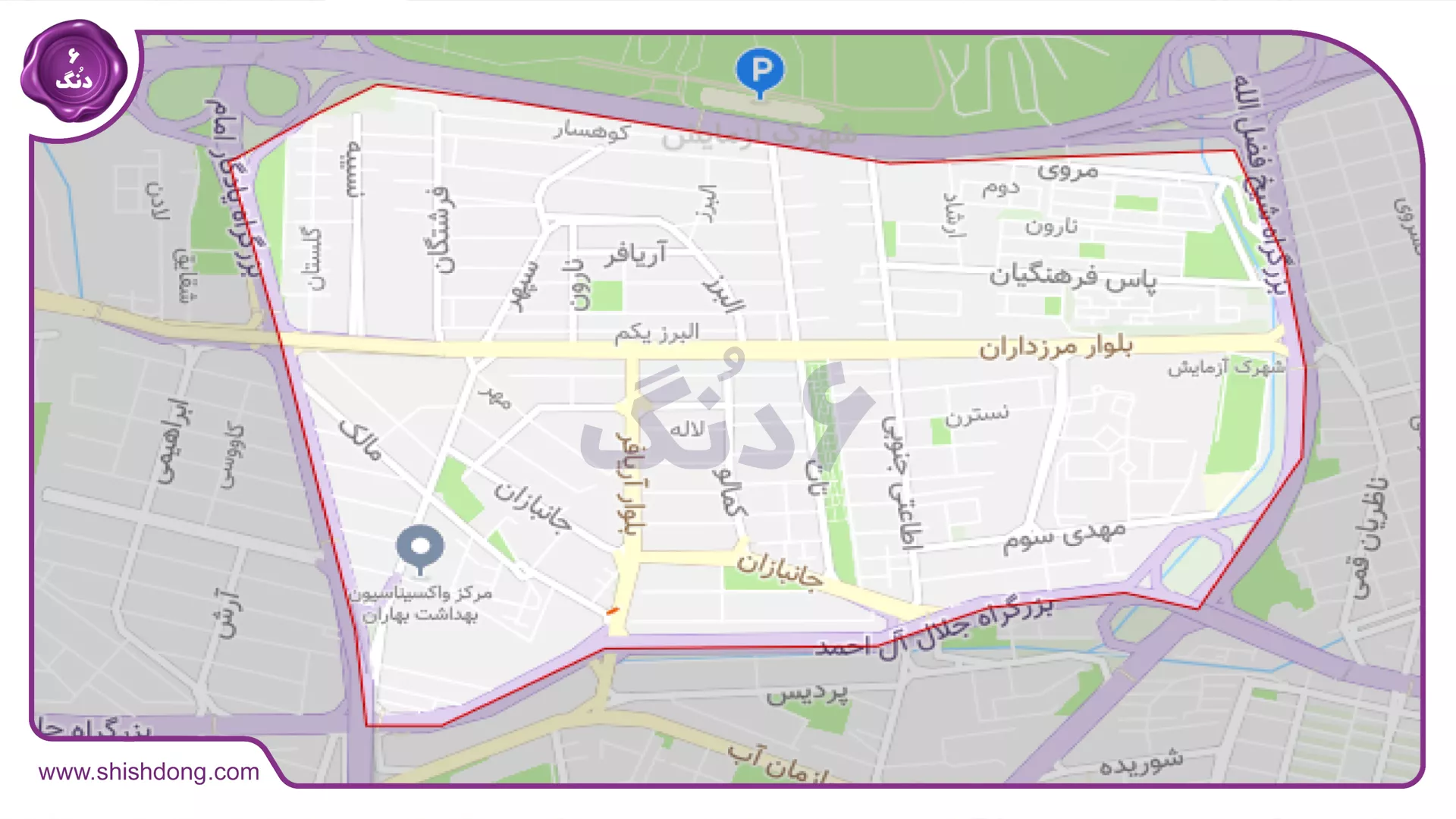 نقشه شهرک آزمایش تهران