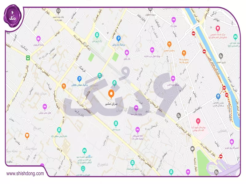 نقشه دسترسی به سرای مشیر