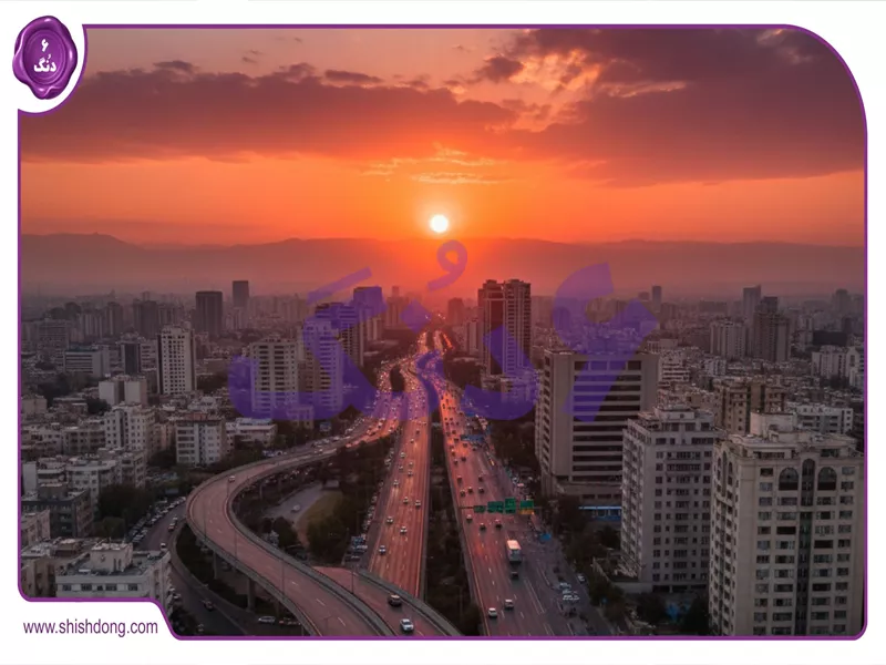 نمای هوایی تهران با پژو 206 صندوقدار در حرکت