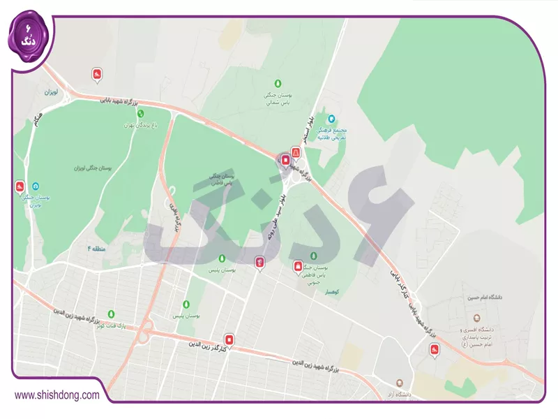 نقشه تهرانپارس خیابان استخر – فلکه چهارم و بوستان