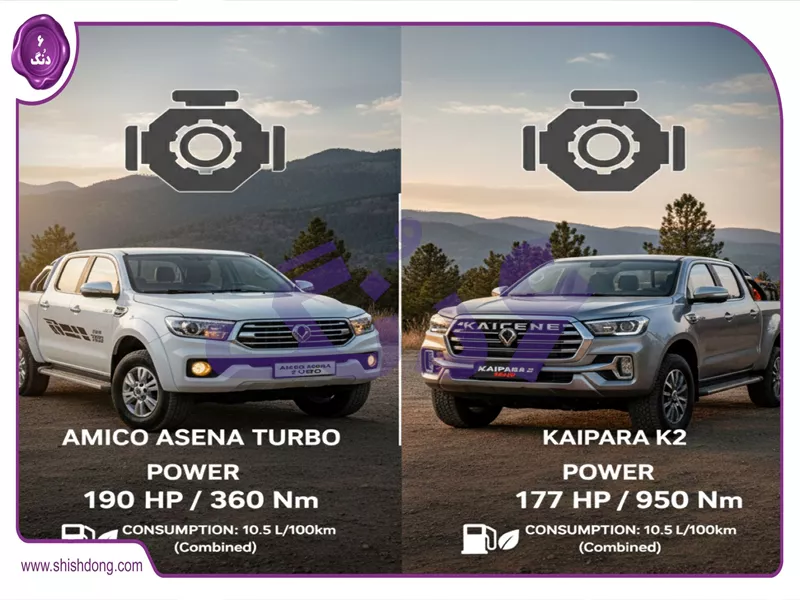 قدرت و مصرف وانت کاپرا ۲ بهمن موتور vs موتور آمیکو آسنا توربو